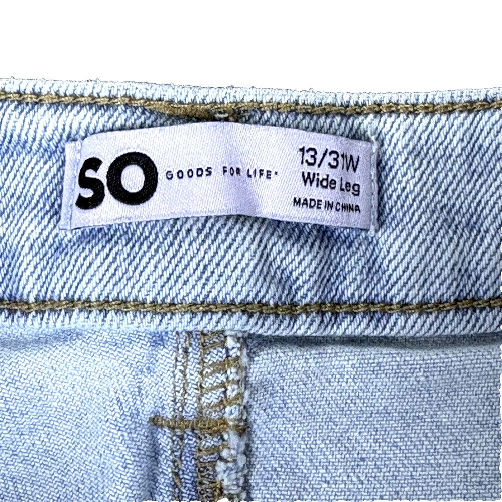 SO Womens Wide Leg Cropped Denim Jeans Raw Hem Light Wash‎ Size 13 31W - Picture 4 of 16